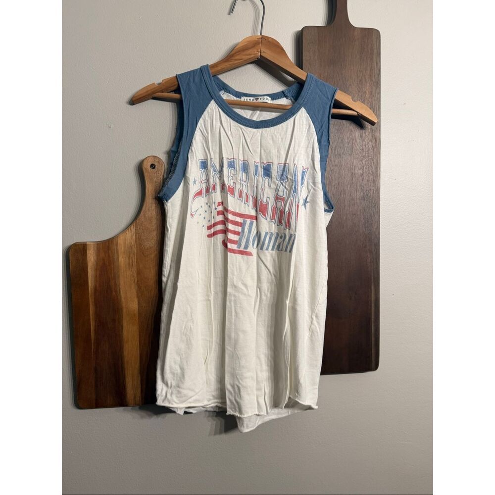 Junk Food Multicolor American Flag Distressed Cotton Boxy Tank Top Extra Small